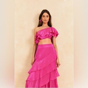 Farm Rio Dark Pink Marocaine Ruffle Skirt